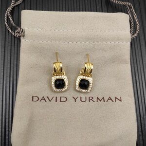 David Yurman Gold-Plated Square Diamond Earrings with Black Diamonds